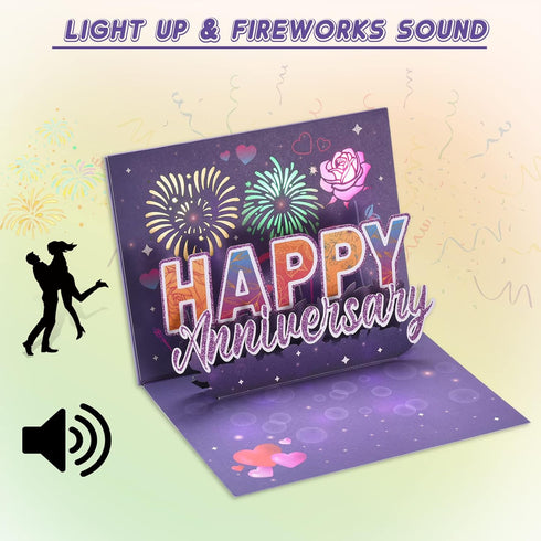 LIGHTS & FIREWORKS SOUND Pop Up Anniversary Card